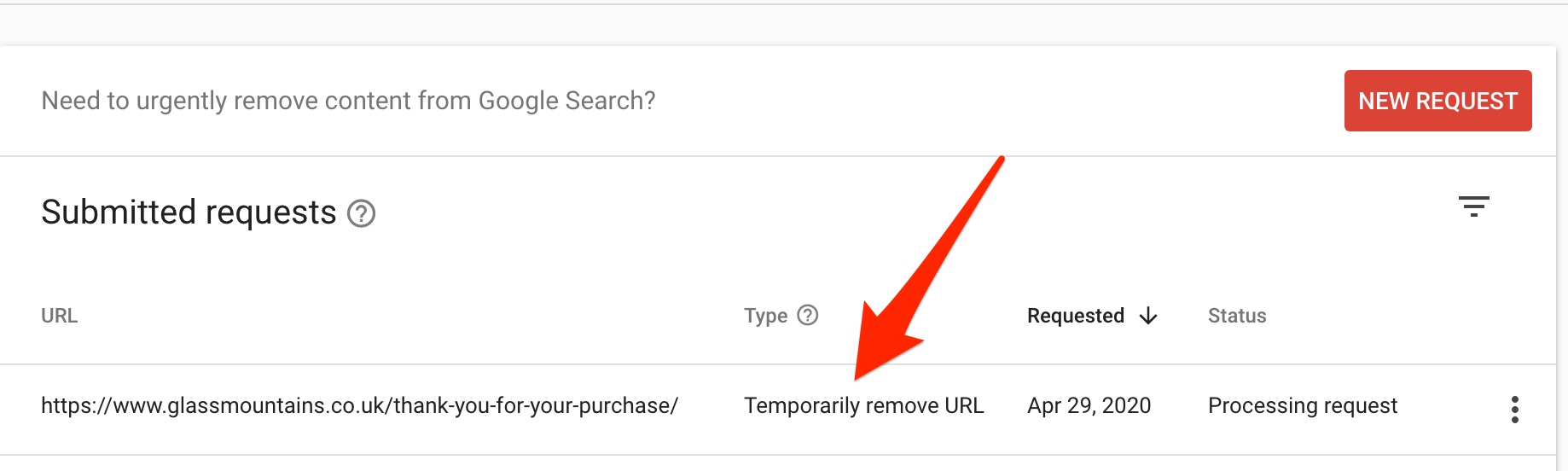 Google Search Console now shows your URL removal request 