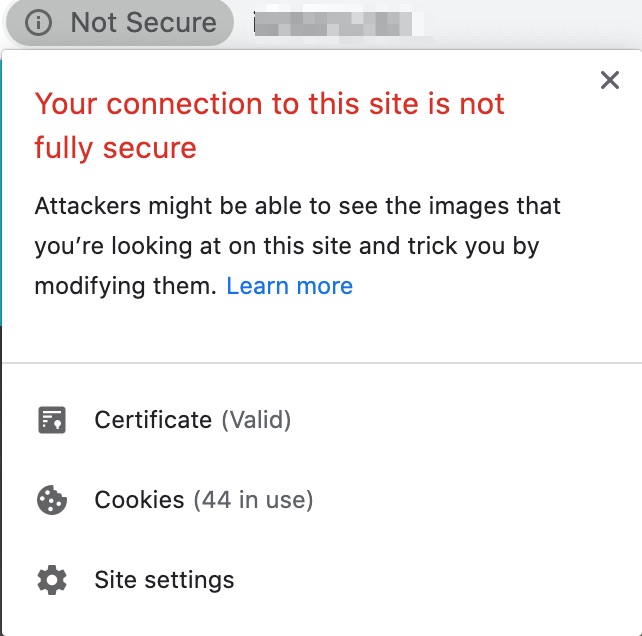 Fig 3 - 'Not Secure" details in Google Chrome