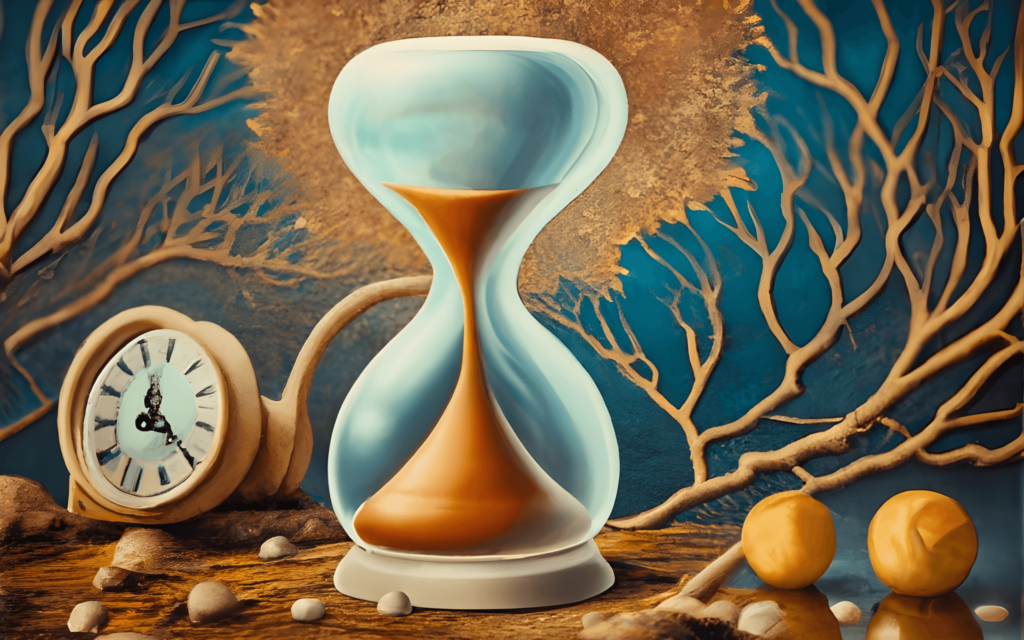 Sand timer and a clock in the background